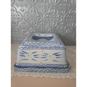 Temptations Blue Old World 3pc Cake Plate Tray Bowl Chips w/lid